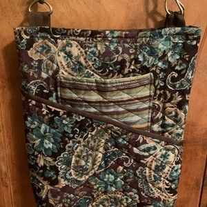 Blue and brown paisley floral boho style crossbody bag